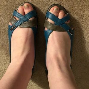 Blue and gray sandals